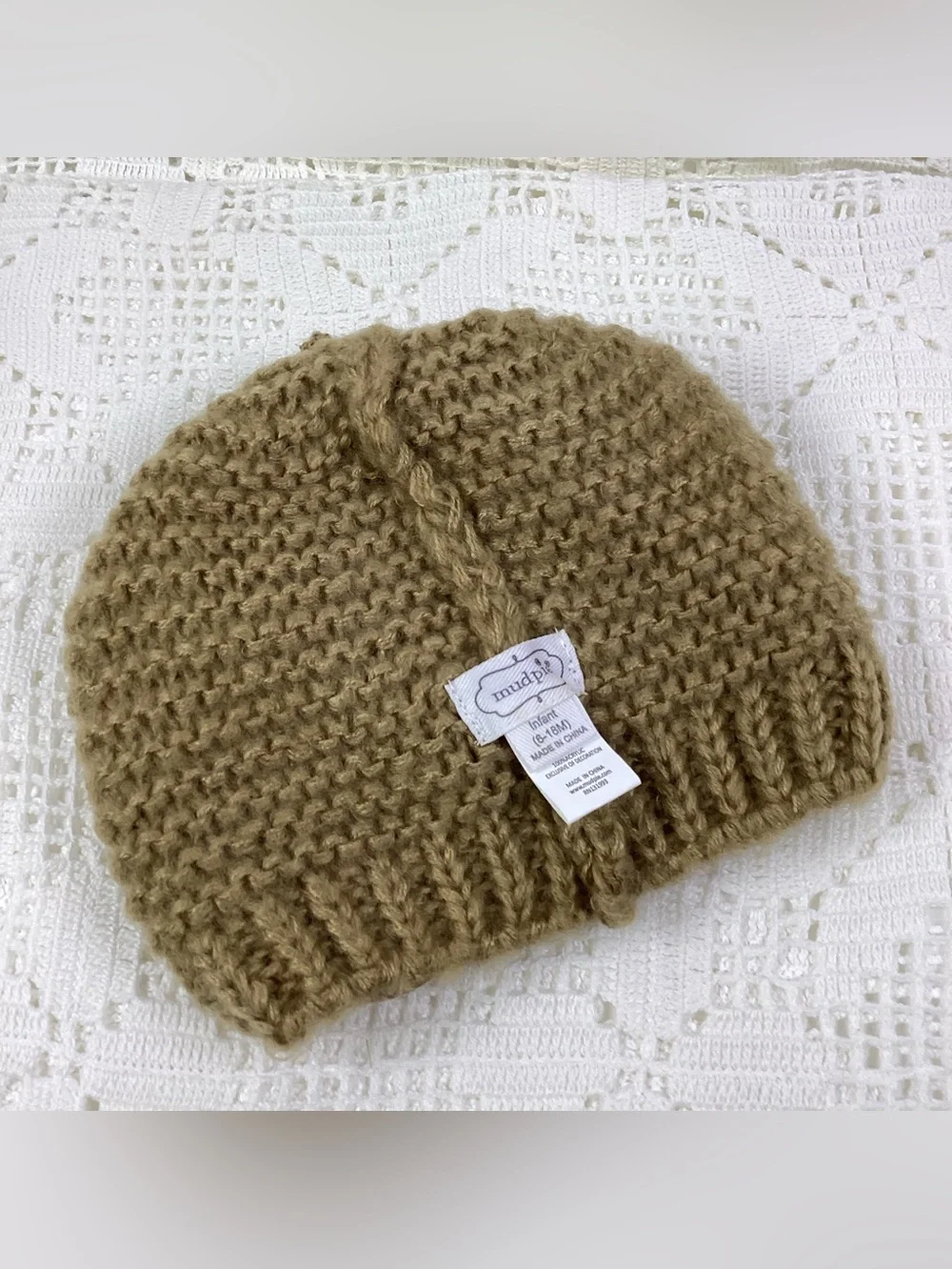 mud pie Kids' Red-Nose Reindeer Knit Hat - Tan 6-18 months